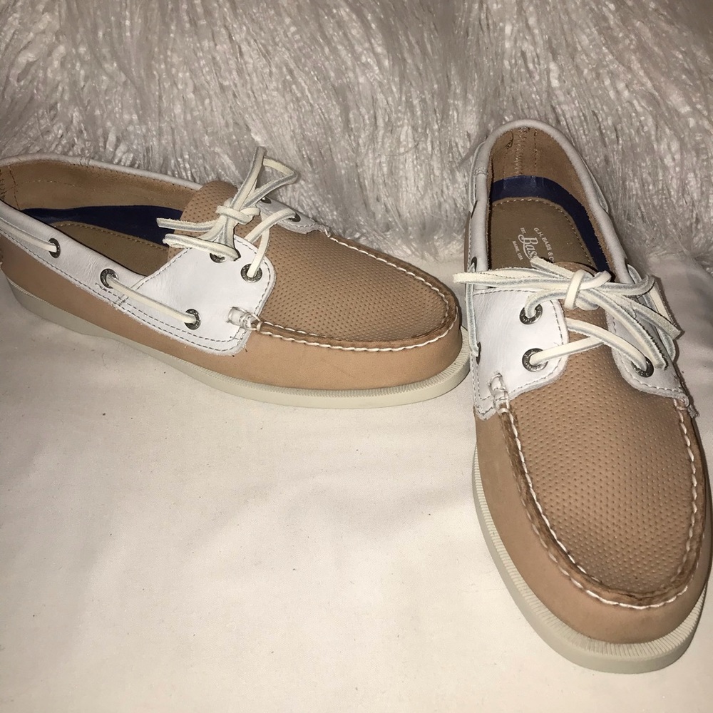 Tan/ Light Grey Leather Boat Shoes